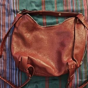 Elegant Burgundy Leather Shoulder Bag.  Should Strap Or Backpack Style
